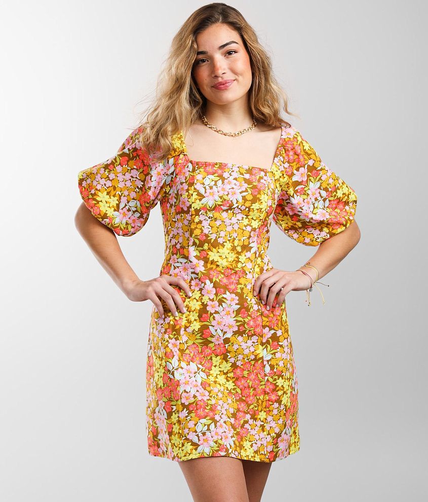 Billabong Paradise Floral Mini Dress in Moss - XS
