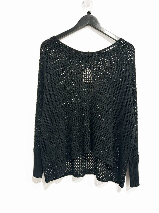 Vintage Sisters Black Open Crochet Knit Top - S/M