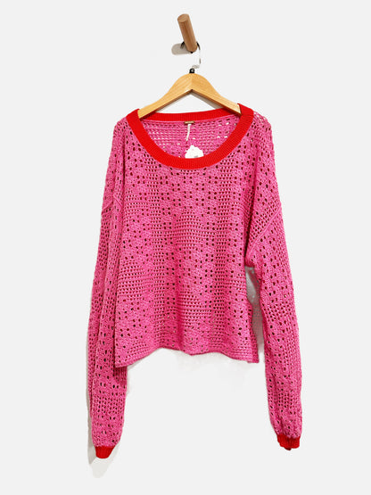 Free People Pink Crochet Top - Medium