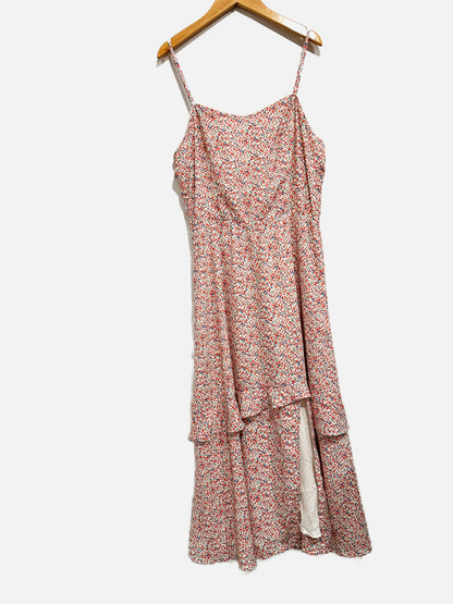 Sugar Lips Red Floral Ruffle Midi Dress - Medium