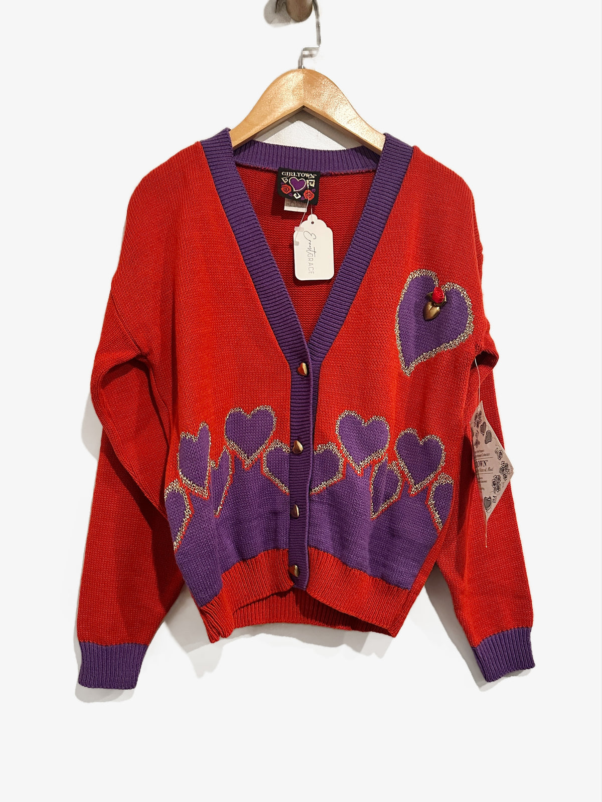 Girltown Vintage Red and Purple Heart Cardigan - 12/14
