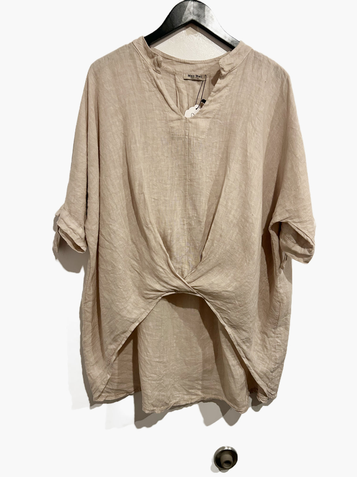 Meo Meli Tan Twist Front Linen Tunic Top - Large