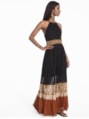 White House Black Market Mixed Media Halter Maxi Dress - XL