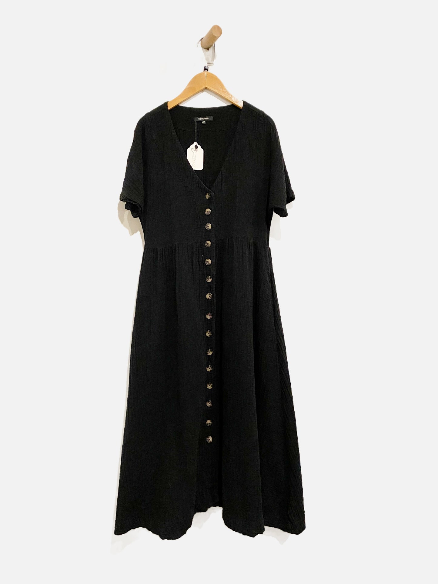 Madewell Black Muslin Button Front Dress - XXS