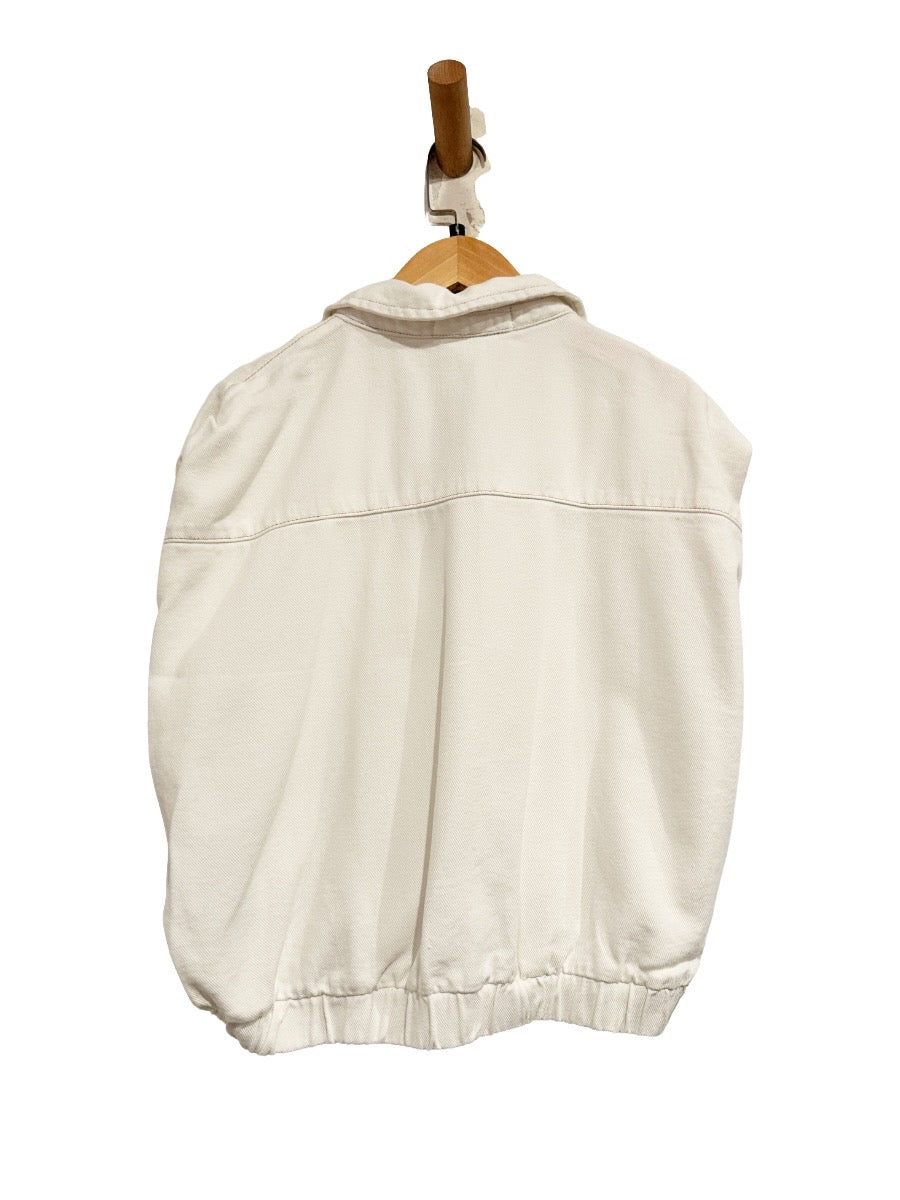 Zara White Elastic Waist Denim Zip Up Vest - Large