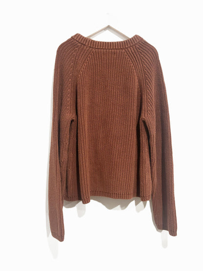 Quince Fisherman Crew Sweater in Redwood Brown - Large