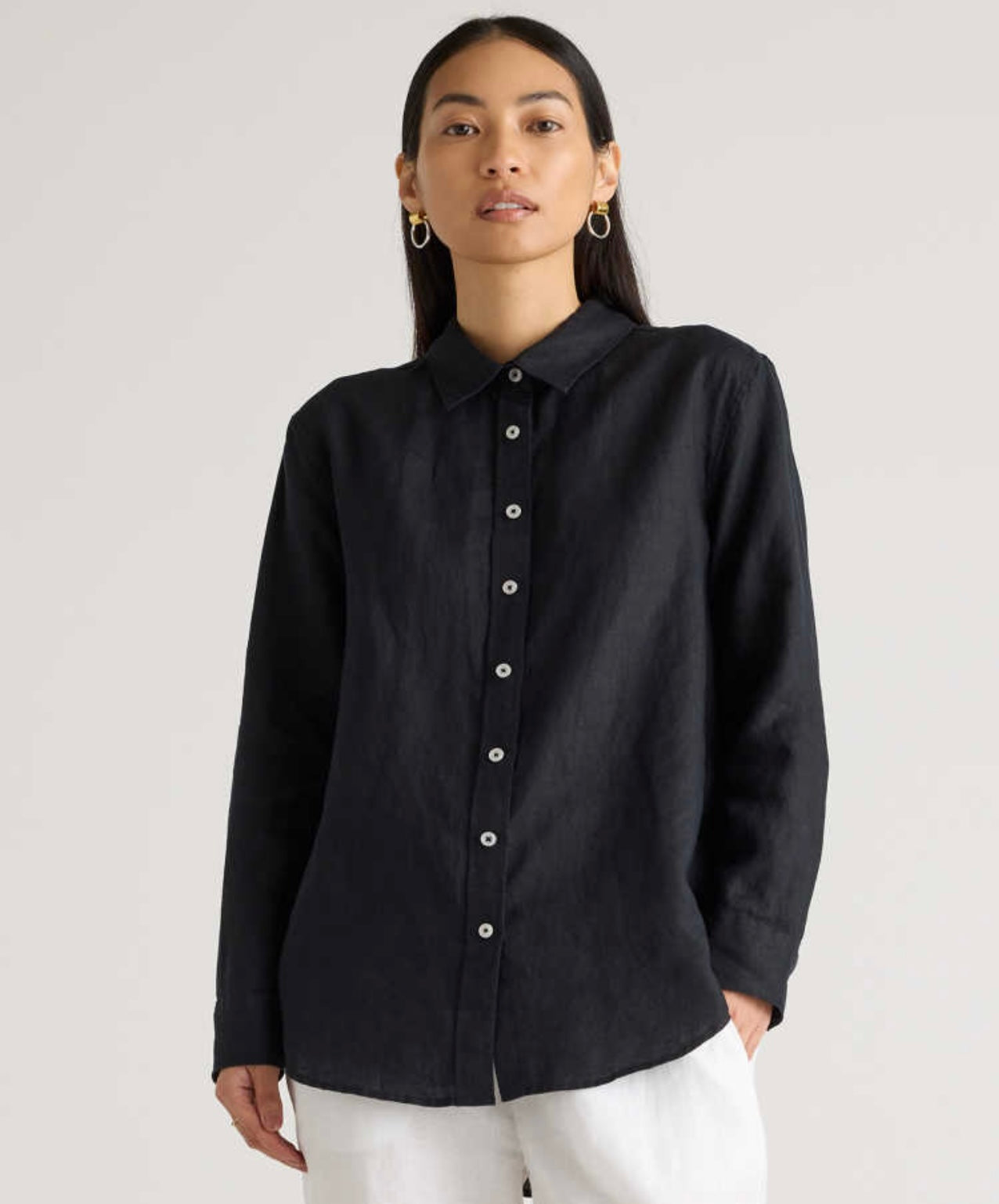 Quince Black Linen Button Up - Medium