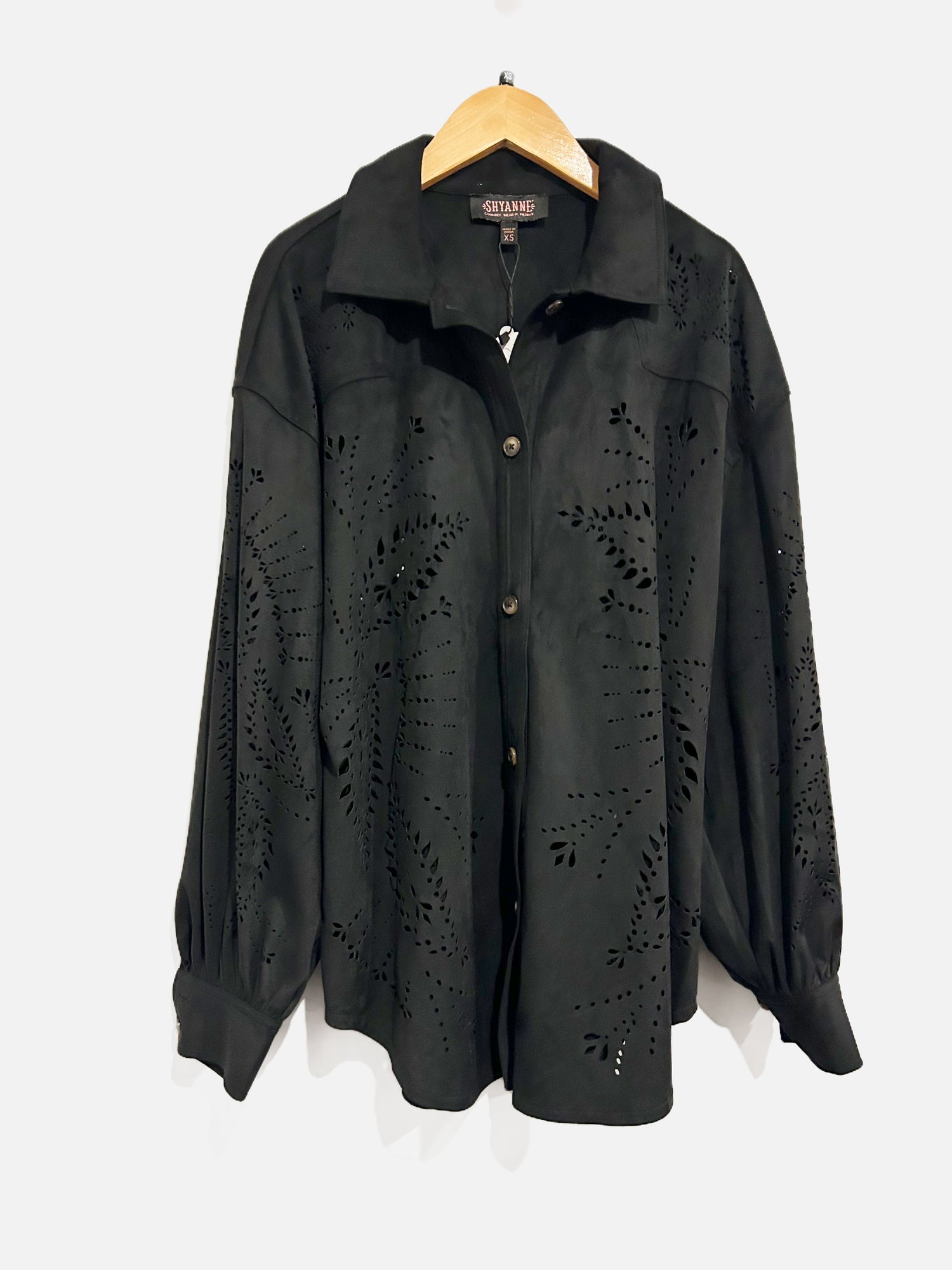 Shyanne Black Faux Suede Laser Cutout Shacket - XS