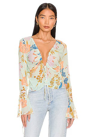 Free People of Paradise Blue Mesh Bell Sleeve Top