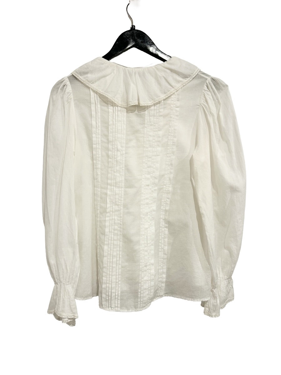 Zara White Ruffle Long Sleeve Blouse - XS