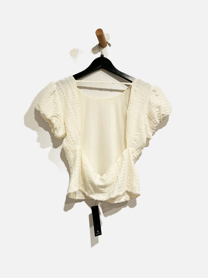 Lulus Truly the Sweetest Ivory Textured Knit Backless Puff Sleeve Top - Large