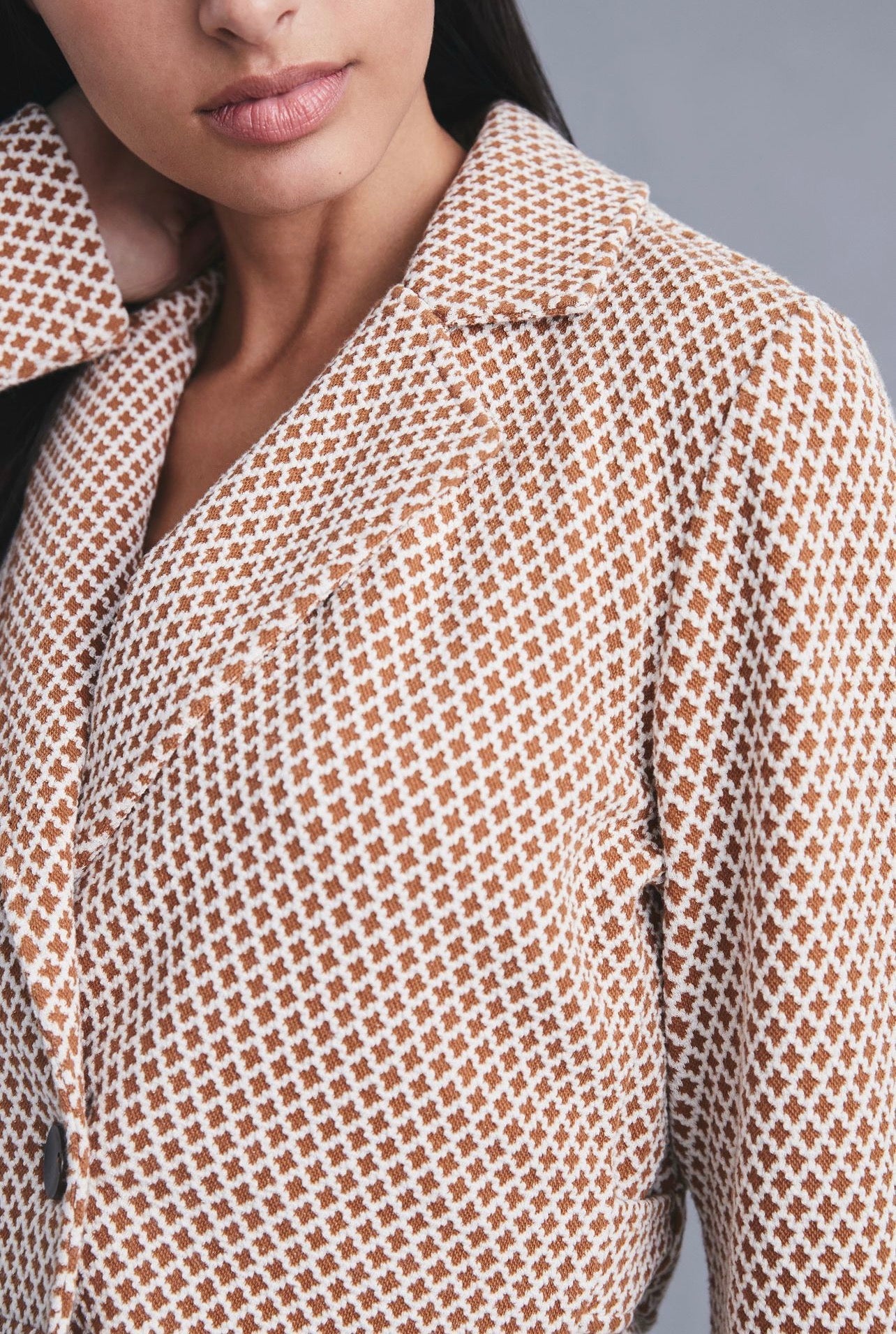 Anthropologie Maeve Cropped Knit Blazer in Brown Pattern - Medium