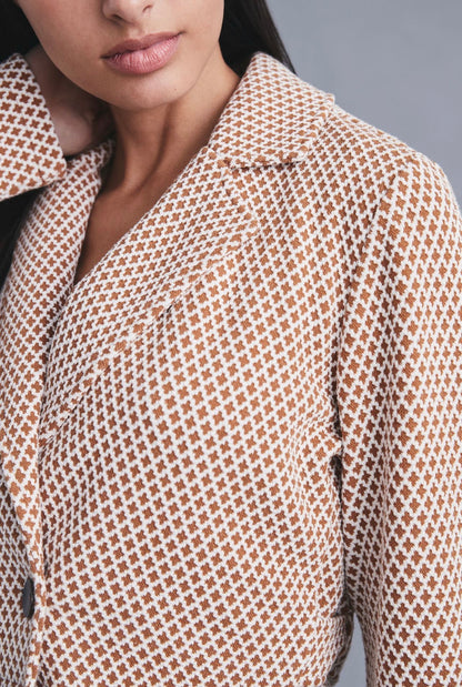 Anthropologie Maeve Cropped Knit Blazer in Brown Pattern - Medium