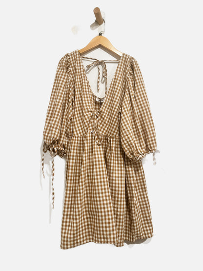 Showpo Rosita Mini Dress in Caramel & White - 8