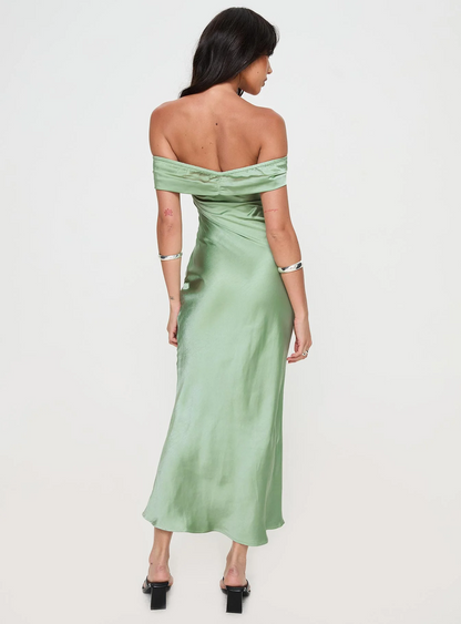 Princess Polly Green Satin Midi Dress - 4