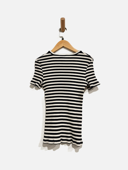 Theory Navy and White Stripe Ribbed SS Top - Small