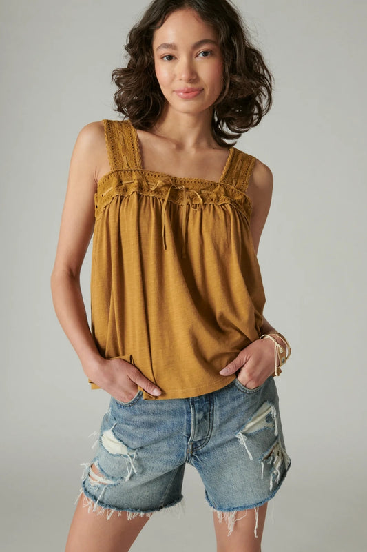 NWT Lucky Brand Square Neck Lace Tank in Tapenade - XL