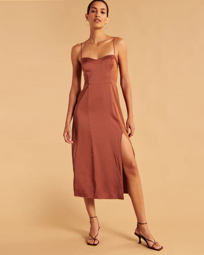 Abercrombie & Fitch Camille Satin Midi Dress in Copper - XL