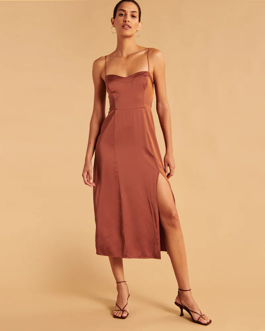 Abercrombie & Fitch Camille Satin Midi Dress in Copper - XL