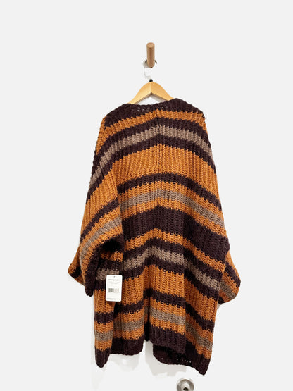 Free People Brown/Purple/ Cable Knit V-Neck Sweater - Small