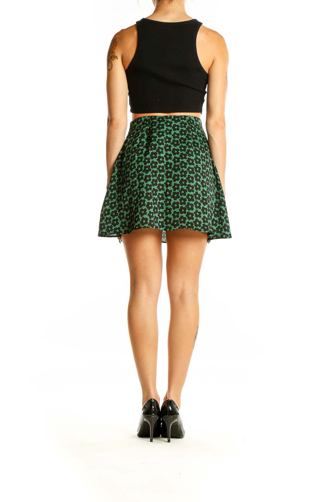 Urban Outfitters Green and Black Floral Button Mini Skirt - Small