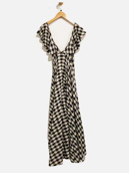 J.Crew Black and White Plaid Ruffle Midi Dress - XXS