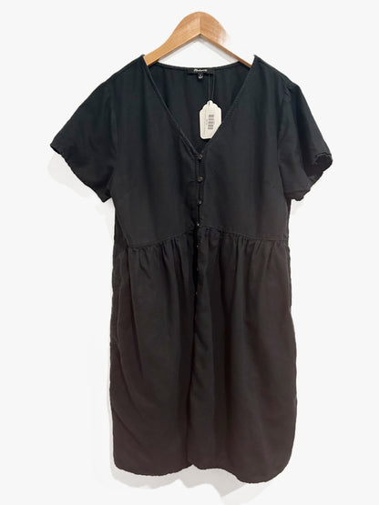 Madewell Linen-Blend Alexandra Button-Front Mini Dress in True Black - Small