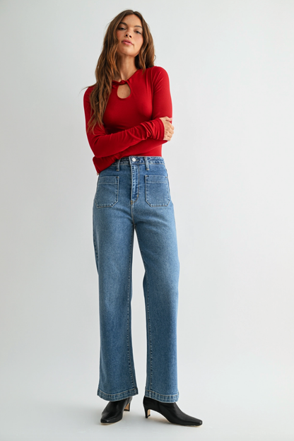 Just Black Denim Sailor Patch Pocket Wide Leg Jeans - 30