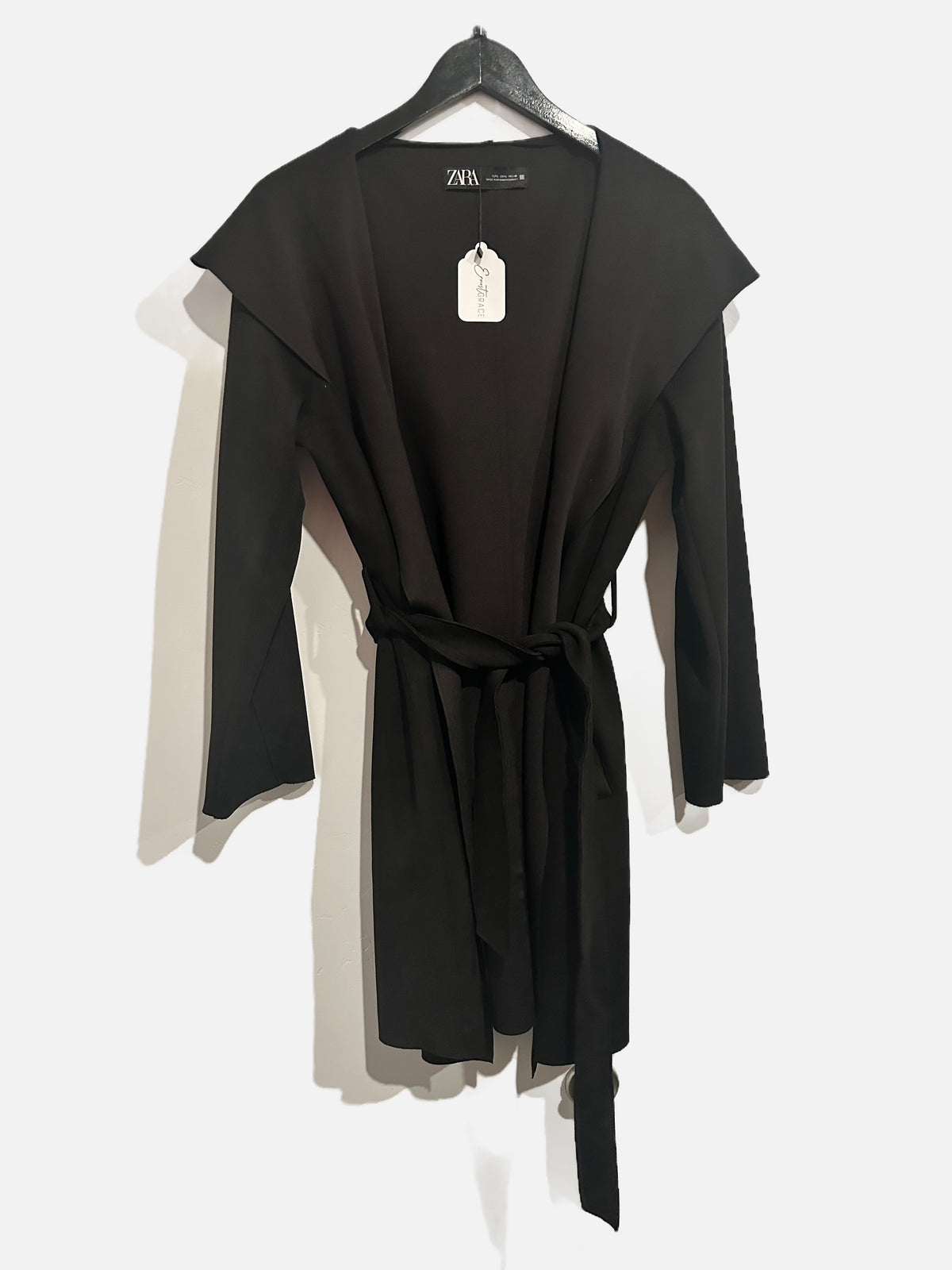 Zara Hooded Black Cardigan Coat - Large