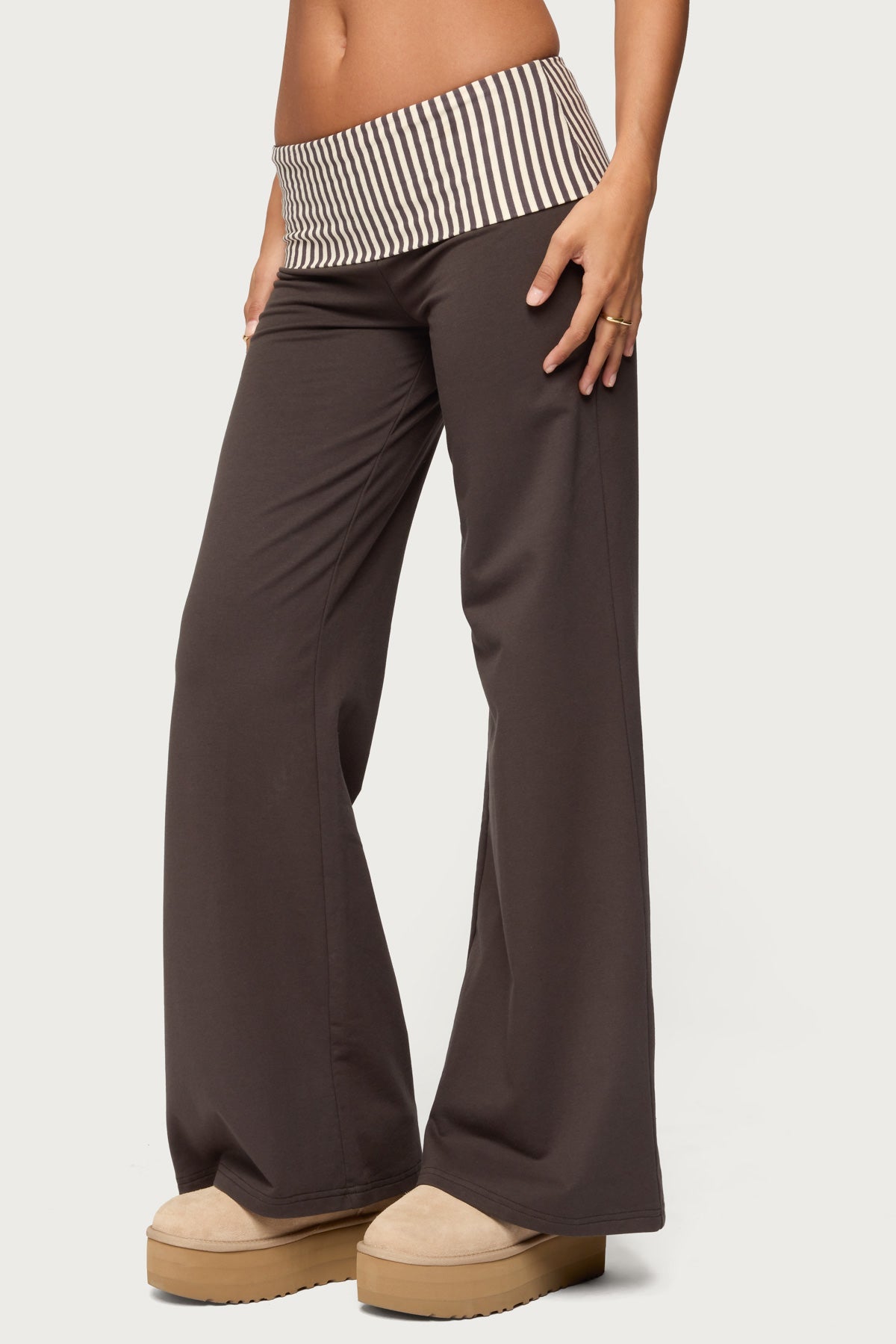 Edikted Meshey Striped Foldover Pants in Dark Gray - Medium