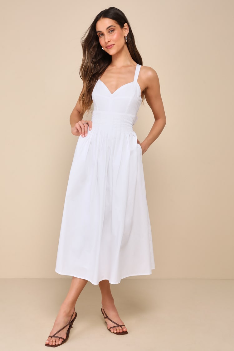 Lulus Strolling Sicily White Pleated Backless Midi Dress - Medium