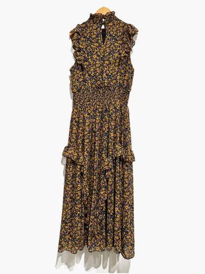 Lulus Evalina Mustard Yellow Floral Print Mock Neck Midi Dress - Medium