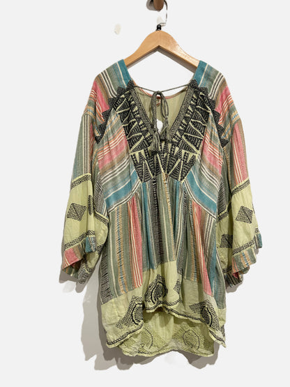 Free People Skye Oversized Colorful Boho Embroidered Tunic - XS