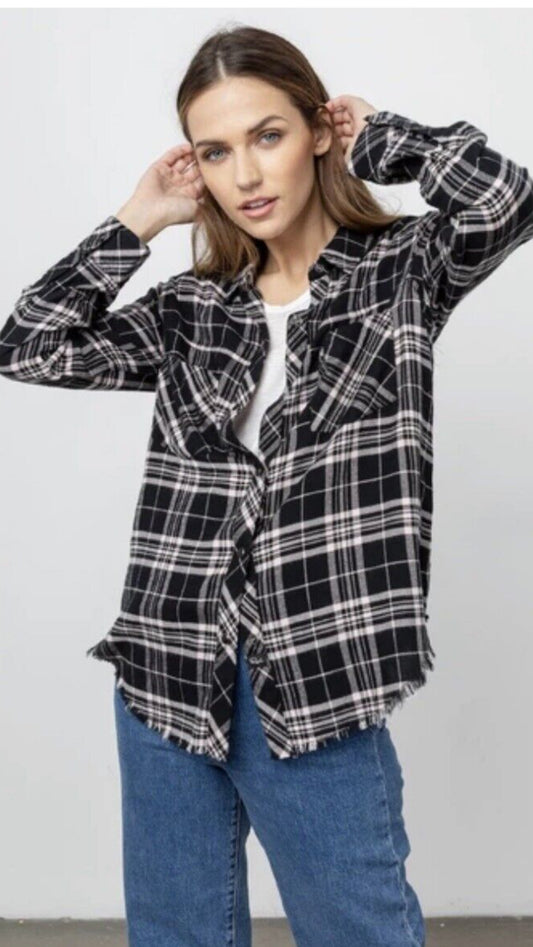 Rails Black & Pink Plaid Flannel - Small