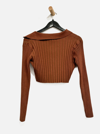 Tularosa Brown Ribbed Crop LS Top - Large