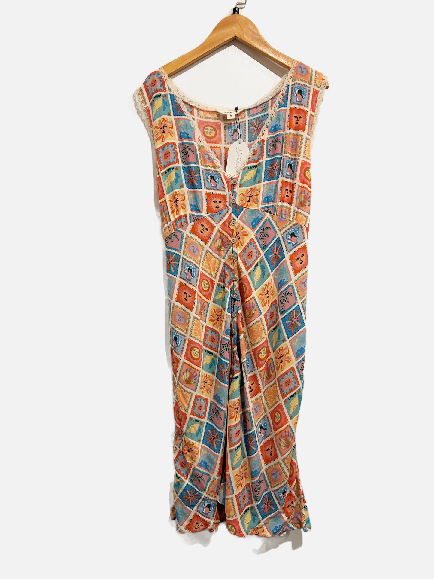 Lucky Brand Femme Printed Mini Dress in Yellow Multi - XL