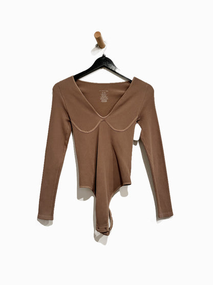 Free People Intimately Meg Seamless Long Sleeve Bodysuit in Brown - M/L