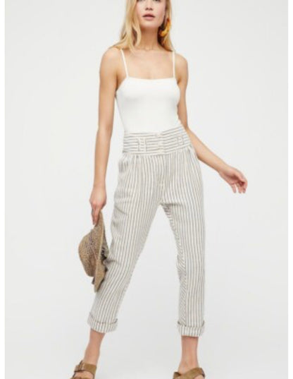 Free People Cream and Blue Stripe Pants - 2