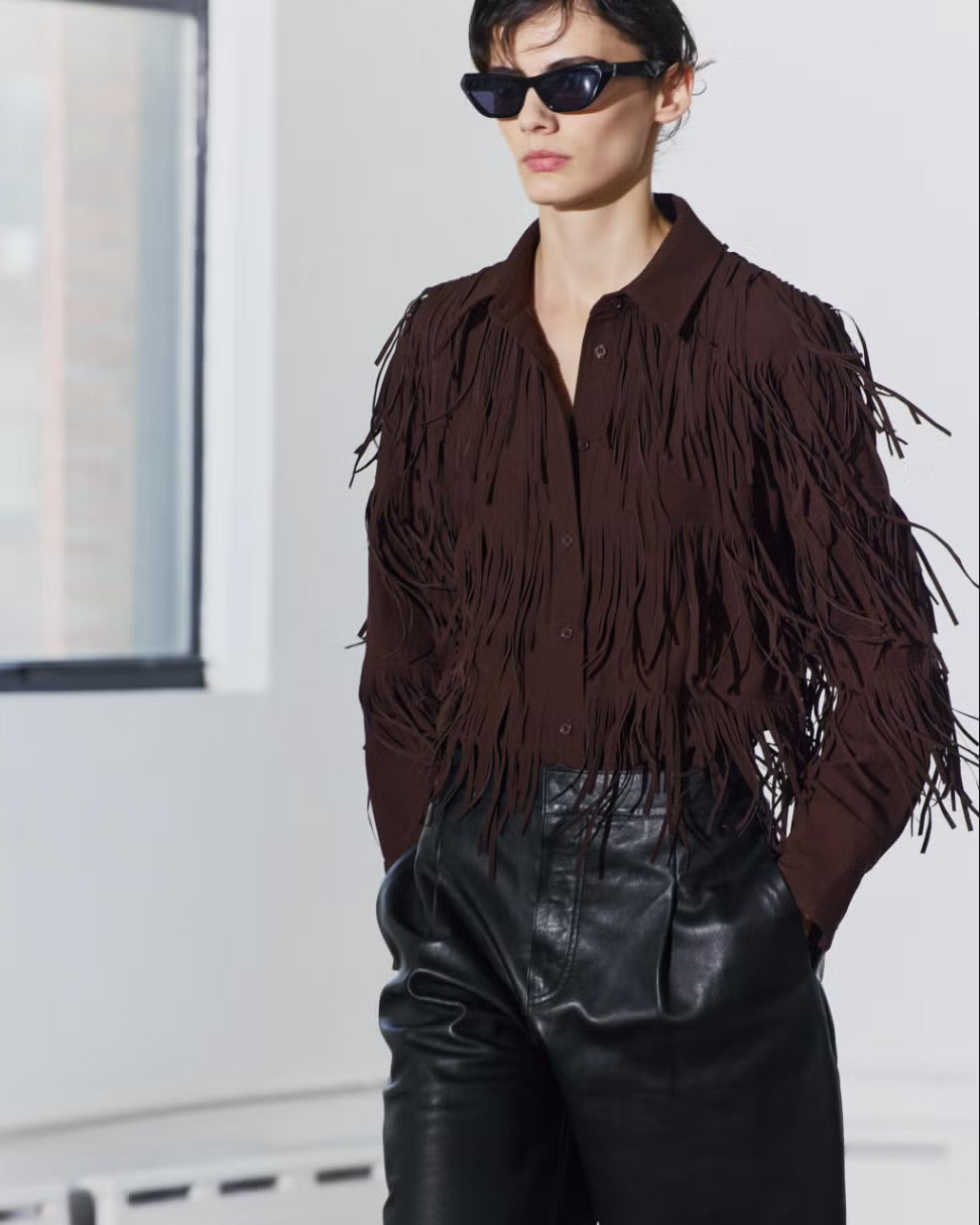 Zara NWT Brown Fringe Button Down - Medium