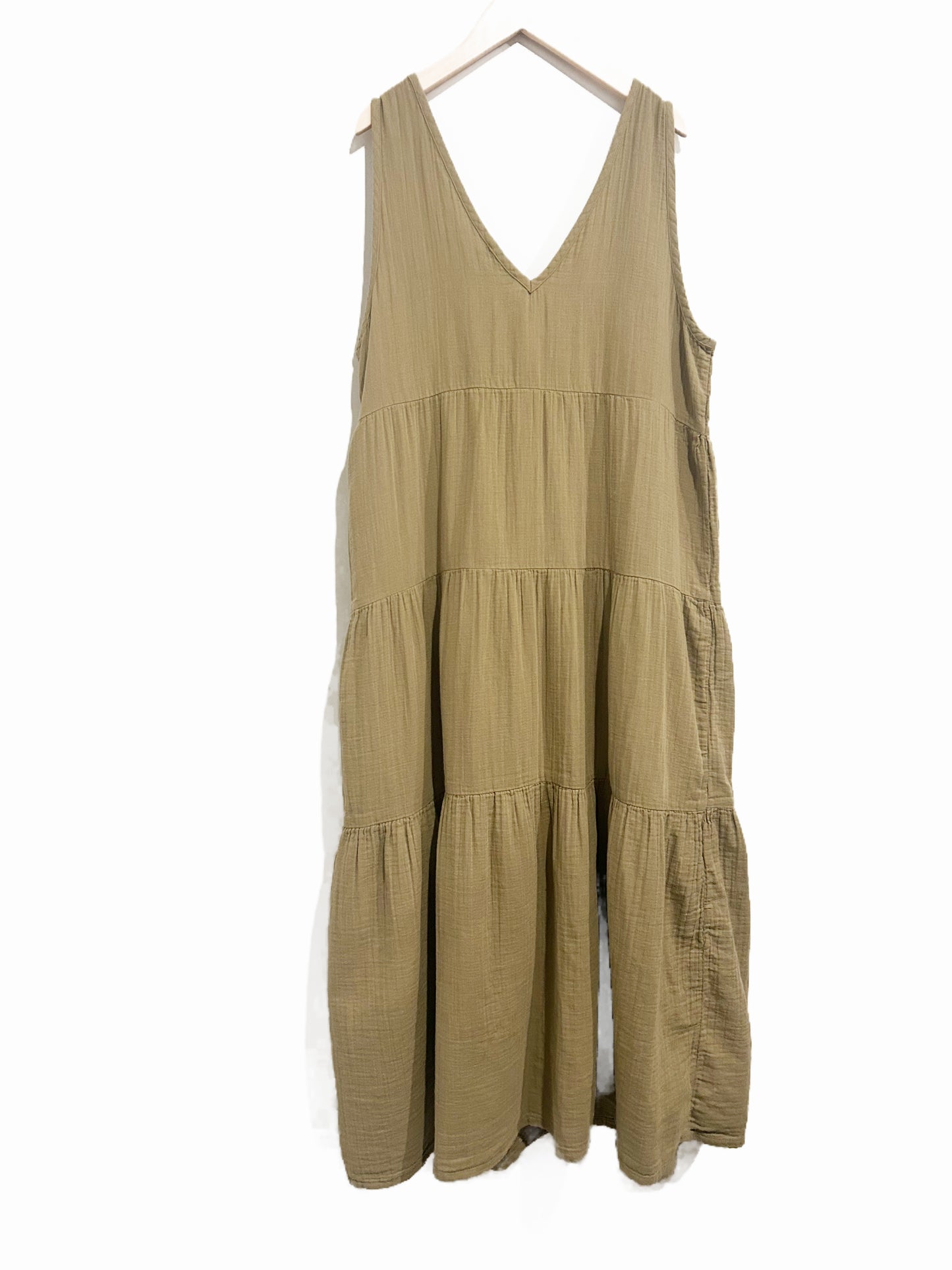 Quince Organic Cotton Gauze Tiered Maxi Dress in Artichoke - Large