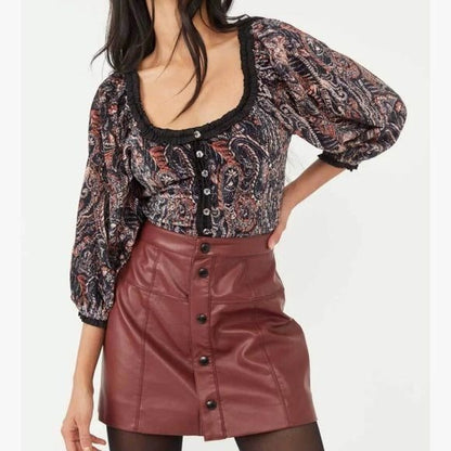 Free People Dare Me Paisley Velvet Blouse Size Large