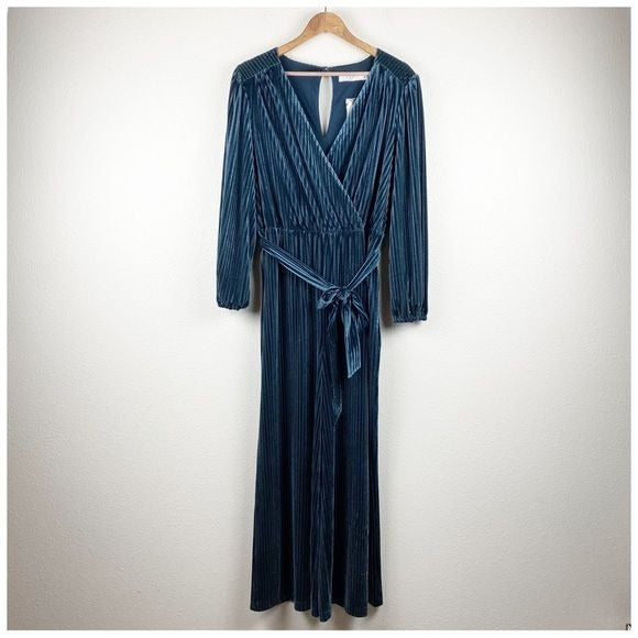 Anthropologie NWT Ali & Jay Samantha Navy Striped Velvet Jumpsuit Size Large