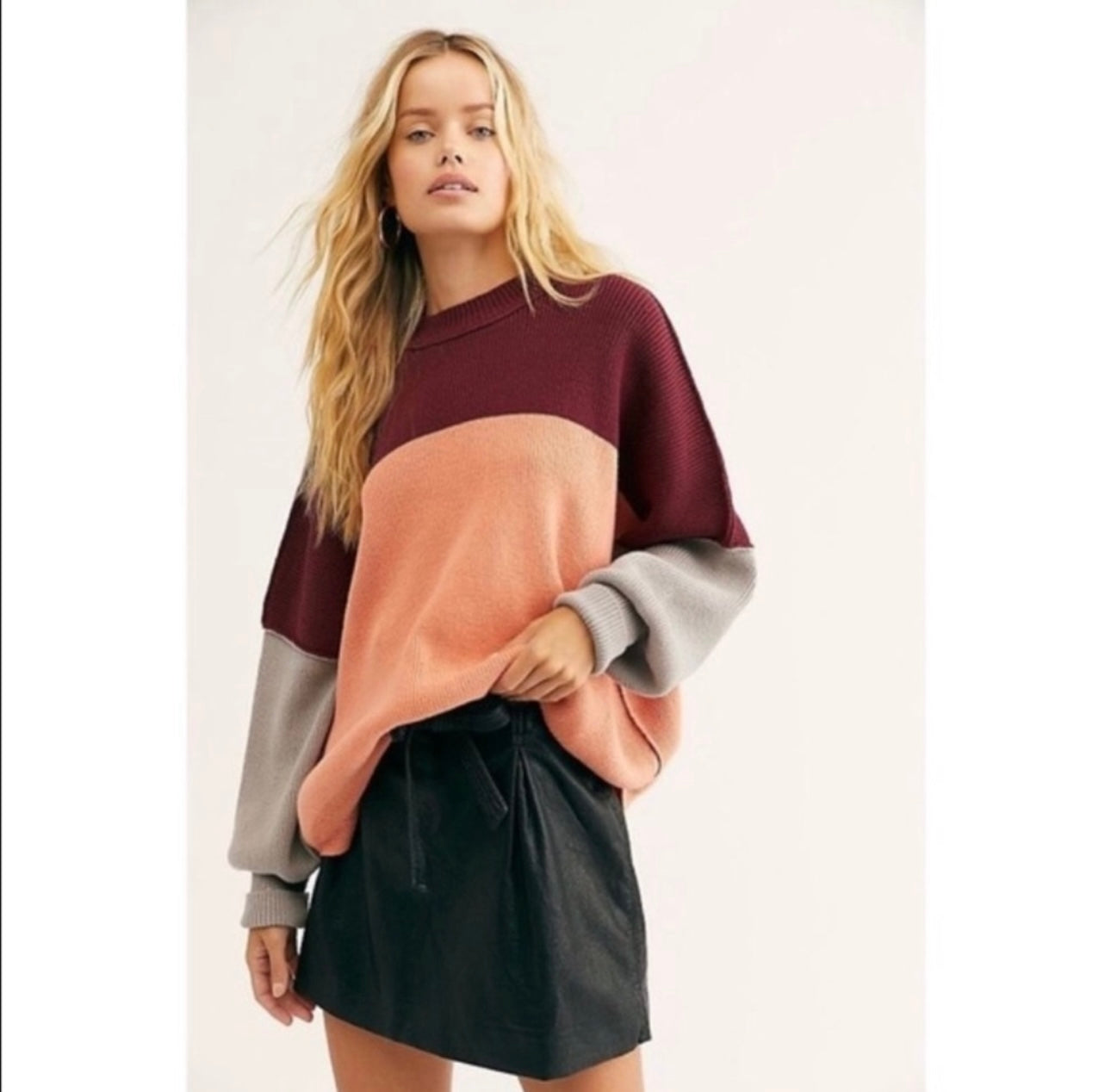 Free People Easy Street Colorblock Sweater in Peach Combo - XS