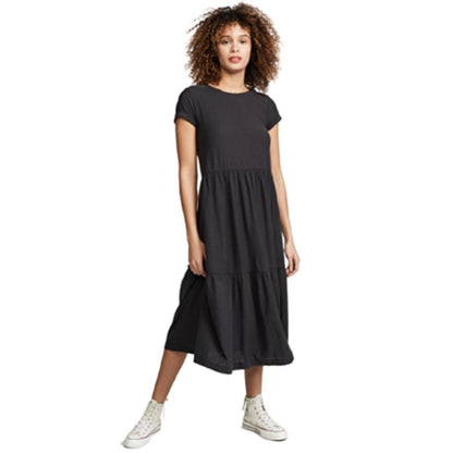 Nation Roman Tiered T-Shirt Dress in Washed Black - Small
