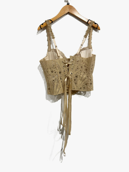 NWT Micas Lace Trim Bustier Corset Tie-Back Cami Top in Khaki - Medium