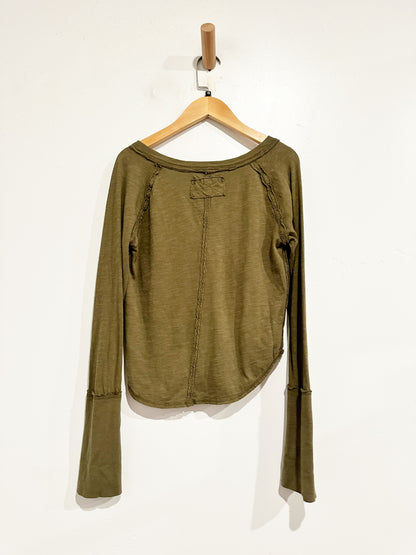 Free People Green Seam LS Knit Top - Small