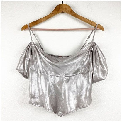 Free People NWT Cassandra Metallic Blouse in Pewter Size Large