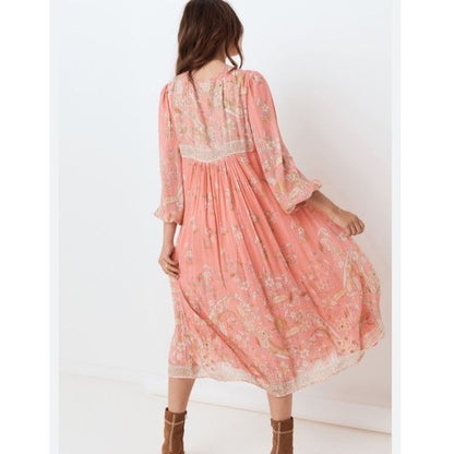 Spell And The Gypsy Collective Hendrix Boho Midi Dress in Dusty Pink Size Small