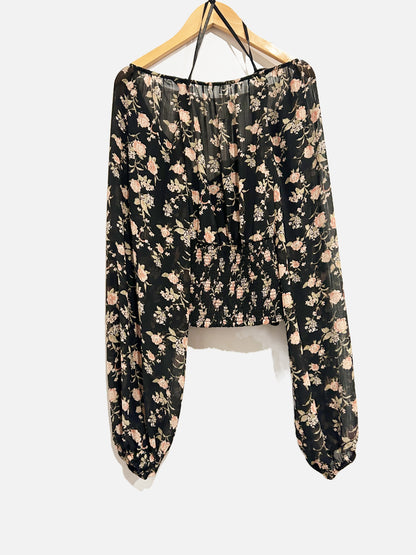 Free People Black Final Last Rose Floral Blouse - Medium