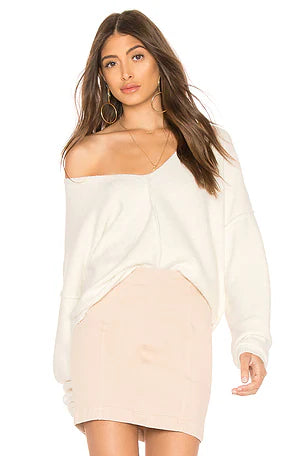 Free People White V Neck Sweater - Small